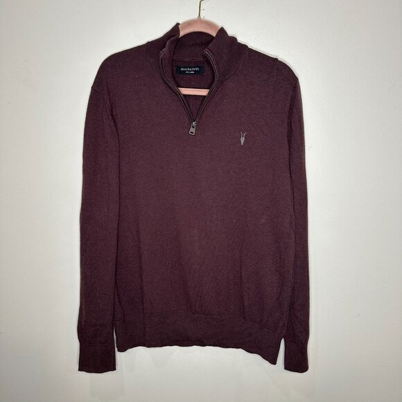 Allsaints Raven Quarter 1\4 Half Zip Sweatshirt Size XXL Maroon Oxblood Red - Picture 1 of 11